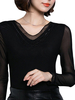 Elegant Long Sleeve Lace V-Neck Slim Basic T-Shirt For Women