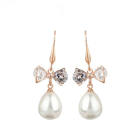 Elegant Luxury Earrings Bow Knot Rhinestone Pearl Tassel Earrings Gift