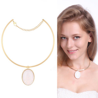 Elegant Natural Oval Powder Crystal Alloy Collar Necklace