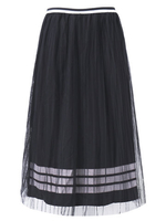 Elegant Net Yarn Patchwork High Waist Pleated Midi Skirt For Women