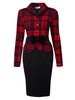 Elegant Plaid Printed Houndstooth Bow Patchwork Women Dress