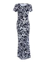 Elegant Print Bodycon Short Sleeve O-neck Maxi Dress For Women