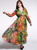 Elegant Printed Long Sleeve V-Neck Chiffon Maxi Dress For Women