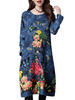 Elegant Printed O-Neck Long Sleeve Pocket A-Line Dress