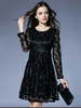 Elegant Pure Color Lace Hollow Out Long Sleeve Mini A-Line Dress For Women