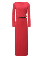 Elegant Pure Color Long Sleeve O-Neck Maxi Dress With Belt For Women