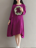 Elegant Pure Color Patchwork O-Neck Long Sleeve Dress For Women