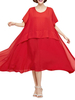 Elegant Pure Color Patchwork O-Neck Short Sleeve Chiffon Dress For Women