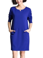 Elegant Pure Color Patchwork Pocket Long Sleeve Mini Dress For Women