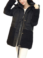 Elegant Single Breasted Zipper Patchwork Wool Thicken Hooded Coat