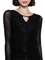 Elegant Slim Long Sleeved V-Neck Lace T-Shirt For Women