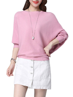 Elegant Solid O-Neck Batwing Sleeve Pullover Thin Sweater For Women