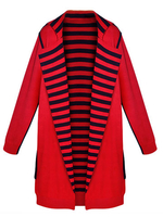Elegant Stripe Patchwork Lapel Long Sleeve Knitted Cardigan