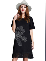 Elegant Summer Women Solid Tassel Printed Mini T Shirt Dress