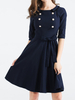 Elegant Tie Button Lapel Half Sleeve Dress For Women