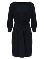 Elegant Women Belt Pocket Half Sleeve Pure Color Bodycon Dress