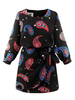 Elegant Women Belt Slim Zipper Printed Long Sleeve Mini Dress
