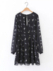 Elegant Women Birds Printed Long Sleeve V-Neck Chiffon Mini Dresses