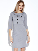 Elegant Women Button Ruffle Half Sleeve Pencil Dress With Belt