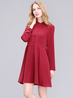 Elegant Women Chiffon Long Sleeve Pure Color Slim Mini Dress
