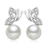 Elegant Women Earrings Pearl Rhinestone Butterfly Earrings
