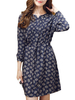 Elegant Women Floral Printed Drawstring Waist Button Pleated Dress