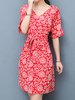 Elegant Women Floral Printed Half Sleeve V-Neck Dresses