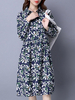 Elegant Women Floral Printed Long Sleeve Lapel High Waist Shirt Dresses