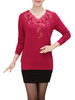 Elegant Women Floral Printed V-Neck Long Sleeve Pullover Sweater