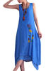 Elegant Women Flower Printed Sleeveless Irregular Linen Dress