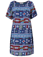 Elegant Women Folk Style Pattern Printed Summer Straight Dress