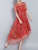 Elegant Women Half Sleeve Floral Printed Irregular Hem Dresses