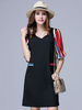 Elegant Women Half Sleeve Stripe Ruffle Patchwork Party Mini Dress