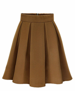 Elegant Women High Waist Pleated Solid Knee Length Skirt