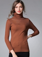 Elegant Women Hollow Turtleneck Long Sleeve Bodycon Pullover Sweater
