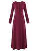 Elegant Women Long Sleeve Button Pure Color Long Maxi Dress