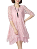 Elegant Women Long Sleeve Lace Hollow Pure Color Mini Dress