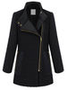 Elegant Women Loose Patchwork Lapel Zipper Woolen Coat