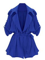 Elegant Women Loose Pure Color Button Belt Lapel Coat