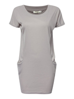 Elegant Women Loose Solid O Neck Short Sleeve Pocket Dress