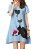 Elegant Women Lotus Ink Printing Pocket Irregular Linen Dress