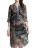Elegant Women Lotus Printing Button Chiffon Mini Dress