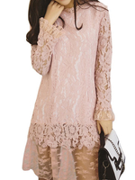 Elegant Women O-Neck Ruffle Lace Crochet Patchwork Dress