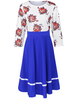 Elegant Women Patchwork 3/4 Sleeve Floral Printed Dresses