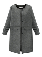 Elegant Women Patchwork O Neck Long Sleeve Woolen Coat