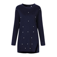 Elegant Women Pearl Decoration Long Sleeve Split Pullover Sweater