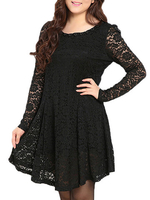 Elegant Women Plus Size Lace Long Sleeve Overlay Dress