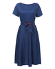 Elegant Women Polka Dot Short Sleeve A-Line Dress With Belt