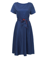 Elegant Women Polka Dot Short Sleeve A-Line Dress With Belt