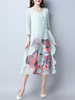 Elegant Women Printed 3/4 Sleeve O-Neck Chiffon Dresses